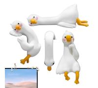 4pcsComputer Monitor Decor Geese Figurine, Tiny Funny Silly Goose Desktop Statue, 3DCraft Lazy Duck Sculpture, Cute Mini Epoxy Animal Ornament, for Office Car Dashboard Indoor Festival Decor