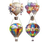 4PCSHot Air Balloon Solar Garden Light, 2D Hot Air Balloon Stained Sun Catcher, Flame Effect Lantern Colourful Solar Light, Outdoor Hanging Garden Ornament, for Porch Patio Outside Window