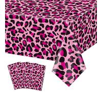 4PcsHot Pink Leopard Tablecloths, Rectangular Safari Animal Cheetah Print Table Cloths, Cheetah Party Decorations Striped Tablecloth for Zoo Jungle Safari Leopard Party Decorations, 130 x 220cm