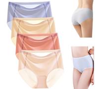 4PCSUltra-Thin Non-Marking Ice Silk Underwear, Womens Seamless Ice Silk High Waist Breathable Soft Stretchy Panties (4,M)
