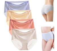 4PCSUltra-Thin Non-Marking Ice Silk Underwear, Womens Seamless Ice Silk High Waist Breathable Soft Stretchy Panties (5,XL)