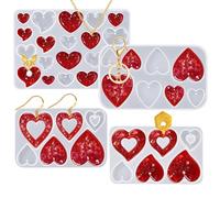 4PCSValentine's Day Heart Jewelry Silicone Mold Making Kit Ornament Silicone Mold for Casting Earring Epoxy UV Resin Keychain Cement Molds Hearts Chocolate Molds for Concrete Soap Keychain Craft Gummy