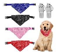 4Pet Triangle Pet Bandana Set, 2 Message Pendants Each - Adjustable Dog Scarves for Holidays, Cute Pattern (Red, Blue, Black, Pink)