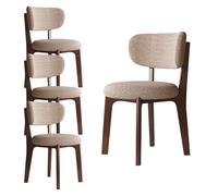 4Piece Modern Wooden Dining Chairs Set UpholredChairs with Curved Backrest Solid Wood gs for Dining RoomRestaurant (Walnut gs/Khaki)