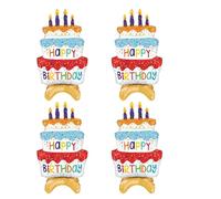 4Pieces 39Inch Happy Birthday Cake Foil Balloons Giant Self-Standing Three Layer Birthday Balloons for Girls Boys Birthday Party Decoration Supplies
