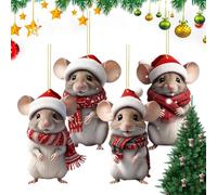 4Pieces Christmas Mice Decorations, 2D Acrylicchristmas Mouse Pendant, Animal Ornaments Holiday Decor, Cute Mice Ornaments for Christmas Tree Door Window Patio Porch Yard Party Holiday（color B）
