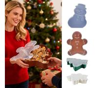 4Pieces Christmas Snack Tray, Christmas Cookie Box with Lid, Portable Tree Shape Snacks Tray Set, Holiday Gingerbread Man Storage Container, Cute Snowman Snack Platters for Candy Food Cheese Fruit