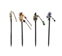 4Pieces Of Vintage Styles Wooden Hairpins With Floral Decors And Tassels Chinese Cultural HairpinsFor A Touch Of Fashion