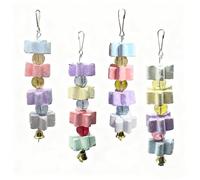 4Pieces Parrot Beak Trimmer Bird Beak Grinding Stone Teeth Lava Block Mineral Calcium Rock Chewing Toys with Bell for Parakeet Conure Budgies Rabbit Chinchilla Hamster