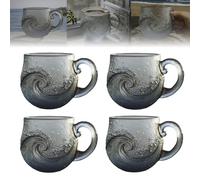 4pieces Sea Glass Wave Mug, 12oz Handmade Oceans Wave Coffee Mug, Handcrafted Textured Beach Theme Drinking Cup, Sea Inspired Resin Drinkware for Tea, Coffee, Cold Water, Cocktails, Milk, Juice