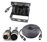 4Pin 18 LED IR Night Vision CCD Car Rear View Parking Reverse Camera + 4 Pin Connector Extension Cable for 12V/24V Bus Truck Trailer RV Caravan(Black Camera with 10m/33ft Cable)