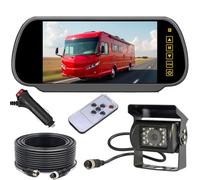 4Pin 7” Rear View Mirror Monitor RVs Waterproof Reversing Backup Camera Kit | 18LEDs Night Vision Waterproof Rear View Parking Camera w/ 4Pin 15M Aviation Cable for 12-24V Truck Caravam Trailer Motorhome