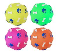 4pk Dog Ball | Dog Chew Toys Ball Paw and Bone Print Multicolor - Squeaker Non-Toxic Playing Rubber Toy Sound Ball for Dog Puppy Cat Pet Teething Chewing and Fetching