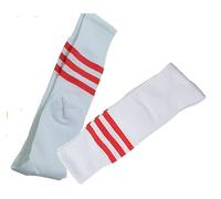 4pk of Football Microfiber fabric Stripe Sports Socks n Non-slip Knee High Tube Soccer Athletic Stretchy Compression Long Multi-color Stripe design (White-Red)