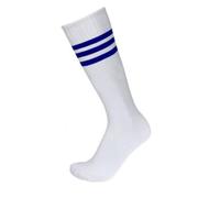 4pk of Football Microfiber fabric Stripe Sports Socks n Non-slip Knee High Tube Soccer Athletic Stretchy Compression Long Multi-color Stripe design (White-Blue)