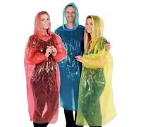 4pk Rain Poncho Adult Waterproof | Disposable Rain Coats. Emergency Ponchos with Hood, Multi-Colour