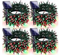4pk Red and Green Solar Christmas Lights Outdoor Waterproof, 400LED 132FT Solar Powered LED String Lights Green Wire with 8 Modes Solar Fairy Lights for Xmas Tree Party Wedding Garden Fence Decoration