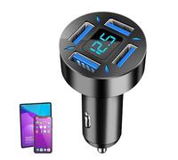 4Port USB C Car Charger | 66w & QC 3.0 Quick Charge Adapter with LED Voltmeter | 4 in 1 Digital Display Wehicle Charging | Ci garette L ighter Adapter with 4 Diamond-shaped Ventilation Holes