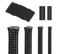 4roll 5m/roll Black PET Expandable Braided Cable Wire Sleeving Cable Wrap Snake Cord Protector, with 20pcs Heat Shrink Tube(8/10mm), for Audio Video Home Device Cable Automotive Wire(6/8/12/16mm)