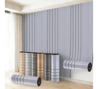 4Roll Light Grey Peel and Stick Wallpaper Wood Slat Textured Self Adhesive Wallpaper 3mm Thick Thermal Insulating Wall Covering Roll For Living room Bedroom Kitchen Bathroom Bad Cold Wall-Three Line