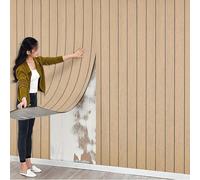 4Roll Thick Faux Wood Slat Wallpaper, Peel and Stick 3D Foil Insulation Self Adhesive Wall Panels Wallpaper Brown Sound Absorbing Wooden Slats for Bathroom, Bedroom, Kitchen, Living Room 40cm*3m