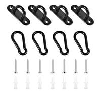 4Set M6 Pad Eye Plate and Carabiner Clips, Black Stainless Steel Staple Ring Hook Suspension Ceiling Hooks with Screws and Plastic Plugs for Training Straps,Shade Sails Rigging