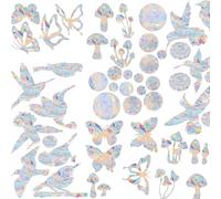4Sheets/52Pcs Window Stickers to Deter Birds,Bird, Butterfly Round and Mushroom Window Decals for Glass, Prevent Bird Collisions While Decorating Your Window Stickers for Glass