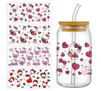 4Sheets Cartoon UV DTF Cup Wrap Transfer Stickers for 16oz Glass Cups, Rub on Transfers for Crafts Cup Decal Stickers (B)