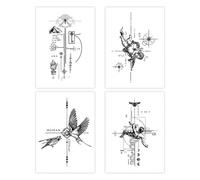 4sheets Geometric Juice Tattoo Sticker Waterproof Long-Lasting Lines Falling Angel Vintage Arm Back Of Hand