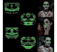 4Sheets Halloween Scary Face Tattoos, Realistic Skeleton Face Mouth Tattoo Halloweens Faces Makeup Kits, Halloween Face Stickers for Women Men Halloweens Makeup
