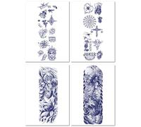 4sheets Juice Herbal Tattoo Sticker Full Arm Big Flower Arm Cherry Blossom Wave Flower Leg Male Waterproof