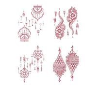 4sheets Red Lace Temporary Tattoo Stickers, Traditional Tribal Women'S Wedding Decoration Stickers, Waterproof And Sweat-Resistant.