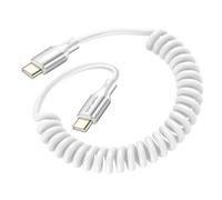 4smarts 240W 480 Mb/s Spiral Retractable USB-C to USB-C Cable 12 to 50cm, White