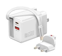 4smarts 3-in-1 GaN 65W Travel Charger with Integrated Dual USB-C and USB Cable