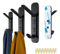 4smile Screw in Door Coat Hooks - Versatile for Heavy Coat Hanging on Walls & Doors with Dual Adhesive or Nail Option, 4Pack Metal Double Design, Black
