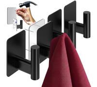 4smile Self Adhesive Hooks 4-Pack XXL Rectangle Black - Heavy Duty Waterproof Stick On Coat Hooks for Hanging Towels, Keys & Hats - Double Security with 3M Adhesive or Tiny Nails, Damage-Free