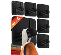 no-Drill self Adhesive Hooks - 6 Black Stick on Hooks, Rust-Free Sticky Hooks, Hooks for Hanging Towels in bathrooms, Hooks Stick on Walls