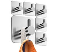 4smile Self Adhesive Hooks - Set of 6, Stainless Steel - Strong Sticky Hooks for Hanging Towels, Bathrobes and Keys - Stick on for Heavy Duty, Waterproof Tea Towel Holder for Bathroom and Kitchens