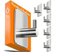4smile Stainless Steel Towel Holder for Bathroom, Set of 6, Self-Adhesive Hooks, Towel Holder Without Drilling, Robust Adhesive Hooks, Practical, and Classic Design
