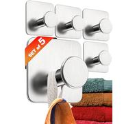 4smile Towel Holder, No Drilling Set of 5, Modern Design Towel Hooks, Sticky for Hanging in Bathroom Stainless Steel, Self-Adhesive Hooks with 3M Pads, Stick on Heavy Duty for Wall or Door