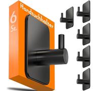 4smile Towel Holder Without Drilling - Pack of 6 Black Towel Rail Bathroom Stainless Steel Rustproof as Practical Adhesive Hooks - Self-Adhesive Wall Hooks Classic Design