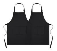 4sold Black Chef Aprons - 100% Heavy Duty Cotton 240g/m², Durable & Naturally Fire Resistant - Adjustable Kitchen Cooking Bib Aprons with 2 Pockets for Men, Women, Butchers, BBQ, Bakers (2 Pack)