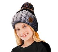 4sold Bobble Hat Plain Kids Beanie Warm Winter Pom Wooly Cap Corkscrew Cable Knitted