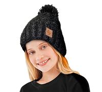 4sold Bobble Hat Plain Kids Beanie Warm Winter Pom Wooly Cap Corkscrew Cable Knitted - Zizzy Black