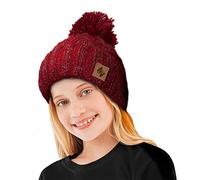 4sold Bobble Hat Plain Kids Beanie Warm Winter Pom Wooly Cap Corkscrew Cable Knitted - Zizzy Maroon