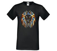 4sold Mens T-Shirt Lion White Blue Black Grey Heavy Cotton Regular Fit Round Collar Short Size S-XXL (Black Lion, Small)