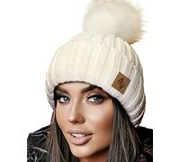 4sold Mens Womens Beanie Warm Winter Cable Knitted Bobble Hat Plain Ski Pom Wooly Cap Full Cosy Fleece Liner