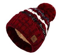 4sold Mens Womens Beanie Warm Winter Cable Knitted Bobble Hat Plain Ski Pom Wooly Cap Full Cosy Fleece Liner Maroon