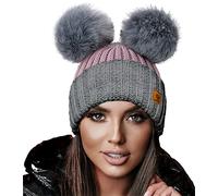 4sold Miki Colour Womens Girls Winter Hat Wool Knitted Beanie with Double Pom Pom Cap Ski Snowboard Bobble