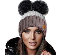 4sold Miki Colour Womens Girls Winter Hat Wool Knitted Beanie with Double Pom Pom Cap Ski Snowboard Bobble